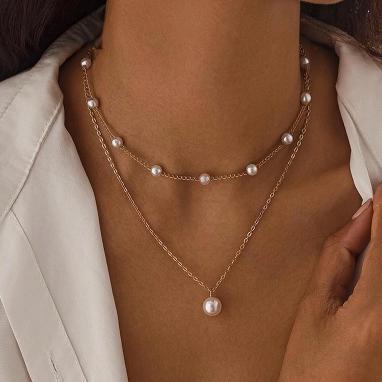New! 18k Gold Plated Layered Pearl Necklace